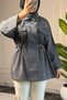 6697 - Stylish, Comfortable, Loose-Fitting Peach Fabric Women's Jacket with Snap Collar Detail - 5