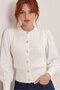 White Balloon Sleeve Stone Buttoned Knitwear Cardigan - 2