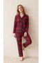 Red Plaid Patterned Suede Long Sleeve Front Buttoned Women's Pajama Set - 3