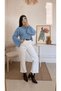Kayık Yaka Çarkıfelek Openwork Sweater - Blue - 3