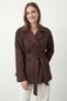Women's Double-Breasted Collared Belted Trench Coat 32489 Brown