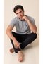 Gray Patched Cotton Lycra Men's Short Sleeve Pajama Set