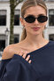Boat Neck Wide Sleeve Navy Blue Women's Blouse - 4
