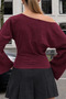 Boat Neck Wide Sleeve Burgundy Women's Blouse - 6