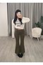 Ares Spanish Flare Low Waist Velvet Trousers Green - 5