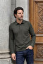 Men's Shirt Collar Khaki Sweatshirt with Micro Pattern Pockets and Sleeve Cuffs Classic Pattern - 5431 - 3