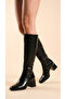 Women's Below the Knee Cream Heeled Shiny Detailed Zippered Leather Look Long Boots - 7