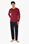Men's Burgundy Crew Neck Micro Modal Extra Soft Winter Pajama Set 6032 - 2