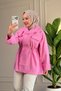 6697 - Stylish, Comfortable, Loose-Fitting Peach Fabric Women's Jacket with Snap Collar Detail