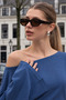 Boat Neck Wide Sleeve Blue Women's Blouse - 4
