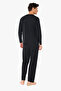 Men's Black Crew Neck Micro Modal Extra Soft Winter Pajama Set 6032 - 4