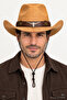 Unisex Suede Look Cowboy Hat with Metal Bull Figure, Wide Brim, Drawstring Western Hat - 5