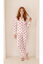White Heart Patterned Bamboo Long Sleeve Women's Button Front Pajama Set - 3