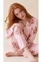 Pink Striped Teddy Bear Patterned Suede Long Sleeve Front Buttoned Women's Pajama Set