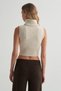 Gray Textured Wide Waistband Turtleneck Beige Knitwear, Tummy-Hugging, Waist-Fitting, Waist-Slimming, Stretchy Elastic Lycra, Sleeveless, Warm, Seasonal, Spring, Ribbed, Office Crop Pullover - 7