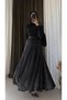 One-Shoulder Glittery Skirt Suit with Flounce Detail - Black