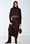 Asymmetrical Cut Casual Sweater Knitwear Double Set Brown 9489-Tk - 2