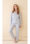Gray Striped Patterned Woven Long Sleeve Front Buttoned Women's Pajama Set - 3