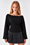 Asymmetric Collar Casual Black Knitted Blouse - 2