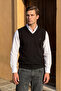 Men's Large Size V-Neck Black Sweater Thessaloniki Knit Classic Pattern - 5550H Bat - 5
