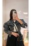 Double Pocket Elastic Waist Short Denim Jacket - Anthracite - 2