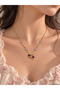 Women's Gold Color Flower Bow Detailed Zircon Stone Elegant Necklace Valentine's Day Birthday Gift - 3