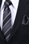 Hand Made 8 cm Striped Pattern Black Gray Color Handkerchief Tie - 2