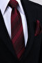Hand Made 8 cm Striped Pattern Red Claret Red Color Handkerchief Tie - 3