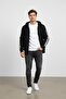 Men's Black Stripe Detailed Hooded Oversize Cardigan - 2