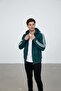 Men's Stripe Detailed Hooded Petrol Blue Oversize Cardigan - 2