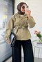 Premium Mngo Model High Collar Belted Jacket - Khaki - 7