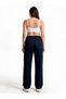 Women's High Waist Palozzo Loose Trousers in Dark Navy Blue with Rubber Detail - 4