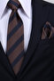 Hand Made 8 cm Striped Pattern Coffee Navy Blue Color Handkerchief Tie