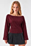 Asymmetric Collar Casual Burgundy Knitted Blouse - 2