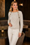 Women's Wide Collar Long Sleeve Hair Braid Patterned Decorative Button Detailed Stylish Soft Comfortable Daily Beige Knitwear Sweater - 6