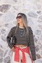 Coffee Standard Size Striped Crew Neck Tshirt - 2