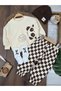 Panda Printed Oversize Sweatshirt, Checkered Trousers, Beanie and Socks Detailed 4-Piece Seasonal Baby Boy Set