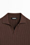 Men's Polo Neck Ribbed Knit Sweater Brown - 4