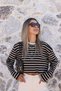 Coffee Standard Size Striped Crew Neck Tshirt - 3