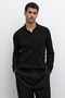 Men's Polo Neck Ribbed Knit Sweater Black - 2