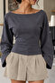 Women's Open Collar Spanish Sleeve Smoked Blouse - 5