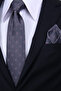 Hand Made 8 cm Square Patterned Gray Red Color Handkerchief Tie - 2