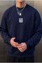 Men's Navy Blue Free Life Printed Thick Soft 3 Threaded 0 Zero Collar Oversize Casual Sweatshirt - 2