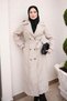 Stone Double-Breasted Collared Buttoned Trench Coat - 3