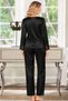 Korean Satin Guipure Detailed Long Sleeve Buttoned Pajama Set - 2