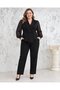 Women's Plus Size Black Double Breasted Collar Beaded Fringe Detailed Chiffon Sleeves Evening Dress Blouse Trousers Set Hzl26S-Trv15051