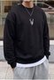 Men's Black Deer Printed Thick Soft 3 Thread Inside Ribbed 0 Crew Neck Oversize Loose Sweatshirt - 2