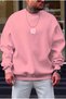 Men's Pink Free Life Printed Thick Soft 3 Thread Raised 0 Crew Neck Oversize Loose Sweatshirt - 4