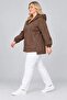 Women's Plus Size Coffee Hooded Zippered Waist Drawstring Lined Raincoat Coat with Pockets Hzl28W-Rzb12011 - 3