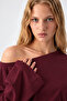 Asymmetric Collar Casual Burgundy Knitted Blouse